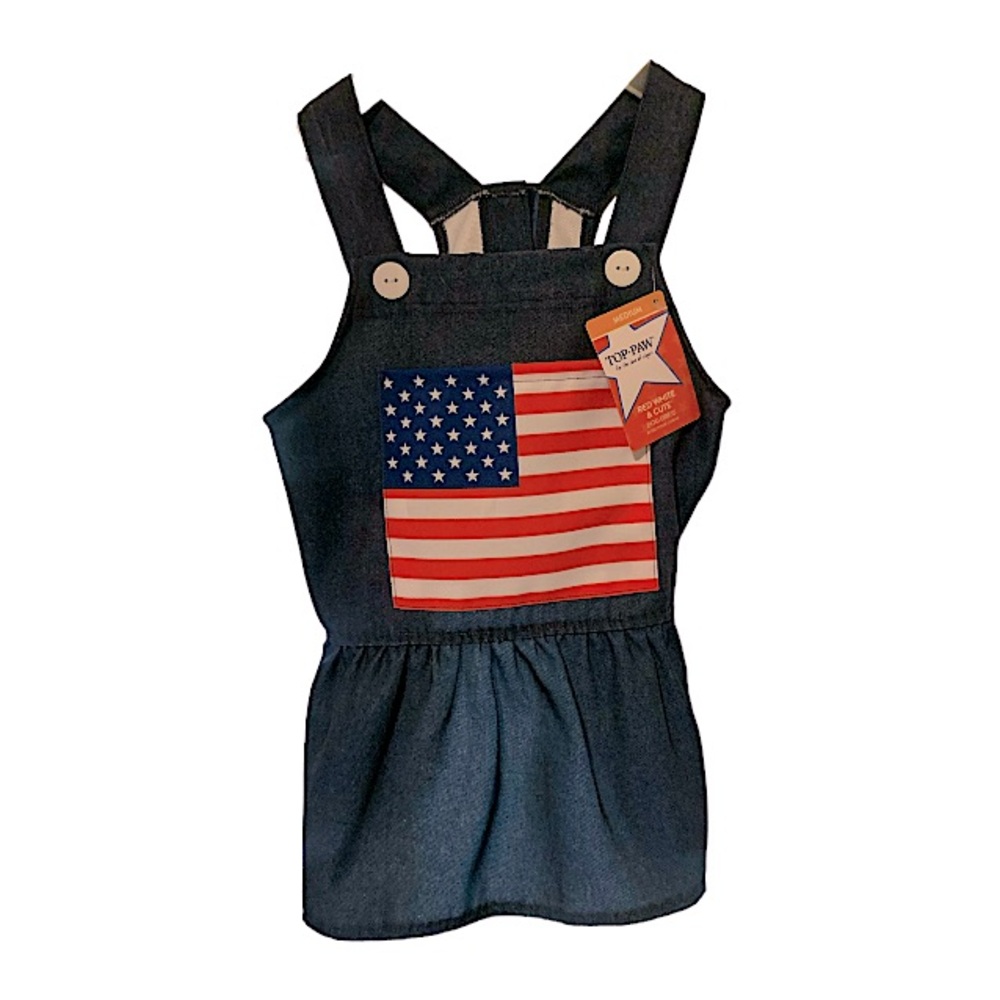 NWT Top Paw Red White & Blue Americana Denim 4th Of July Dog Dress Mediu…